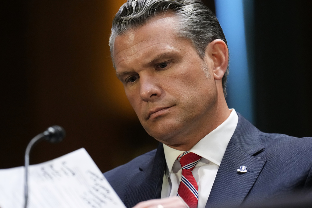 Defense Secretary Pete Hegseth looks at notes as he testifies at a Senate Appropriations Committee hearing, Tuesday, July 21, 2026, on Capitol Hill in Washington. (AP Photo/Jacquelyn Martin)