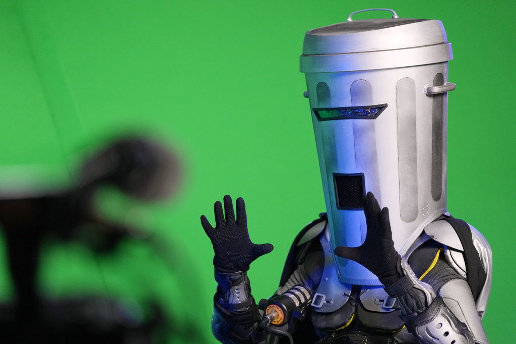 Count Binface is interviewed at a studio in London ahead of the Clacton by-election, Wednesday, July 29, 2026. (AP Photo/Kirsty Wigglesworth)