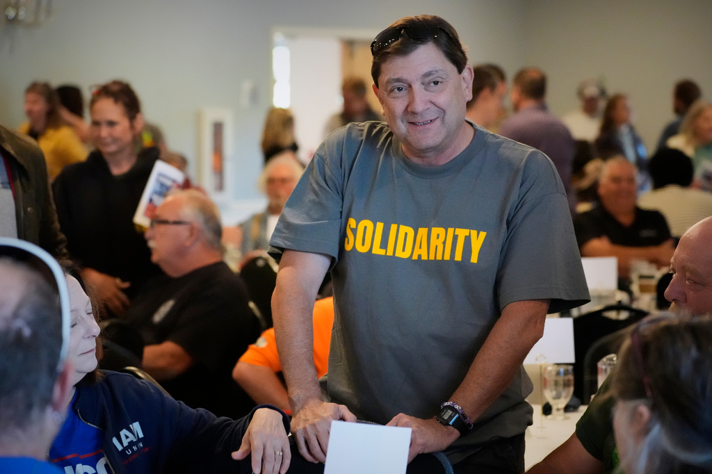 Troy Jackson, Democratic candidate for U.S. Senate, speaks to attendees at the Southern Maine Labor Council breakfast, Monday, Sept. 7, 2026, in South Portland, Maine. (AP Photo/Robert F. Bukaty)