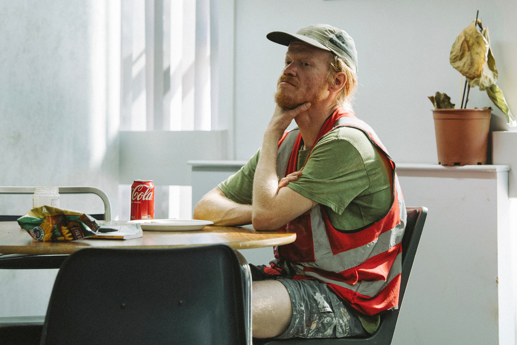 This image released by Focus Features shows Jesse Plemons in a scene from "Bugonia." (Atsushi Nishijima/Focus Features via AP)