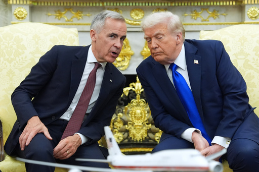 President Donald Trump and Canadian Prime Minister Mark Carney meet in the Oval Office of the White House, Tuesday, Oct. 7, 2025, in Washington. (AP Photo/Evan Vucci) President Donald Trump and Canadian Prime Minister Mark Carney meet in the Oval Office of the White House, Tuesday, Oct. 7, 2025, in Washington. (AP Photo/Evan Vucci)