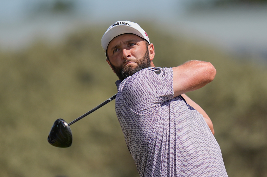 Jon Rahm of Spain plays off the 2nd tee during the final day of the British Open Golf championships at Royal Birkdale golf club, in Southport, England, Sunday, July 19, 2026. (AP Photo/David Goldman)
