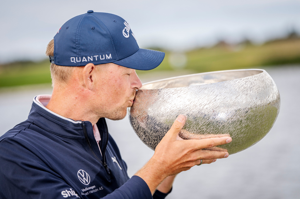 Jeff Winther wins the final round at the Danish Golf Championship in Kerteminde on Sunday, Aug. 16, 2026. (Mads Claus Rasmussen/Ritzau Scanpix via AP)
