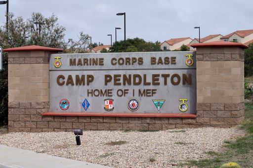 FILE - The entrance to Marine Corps base Camp Pendleton is seen on Sept. 22, 2015, in Oceanside, Calif. (AP Photo/Gregory Bull, File) FILE - The entrance to Marine Corps base Camp Pendleton is seen on Sept. 22, 2015, in Oceanside, Calif. (AP Photo/Gregory Bull, File)