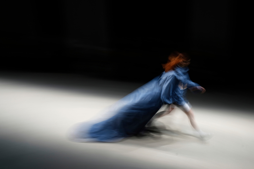 A model walks on a runway wearing a creation by Russian brand AP Design on a runway at Fashion Week in Moscow, March 13, 2025. (AP Photo/Pavel Bednyakov, File)