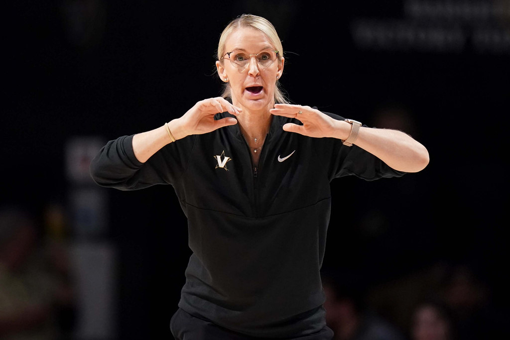 Vanderbilt head coach Shea Ralph directs her team against LSU during the first half of an NCAA college basketball game Sunday, Jan. 4, 2026, in Nashville, Tenn. (AP Photo/Camden Hall)