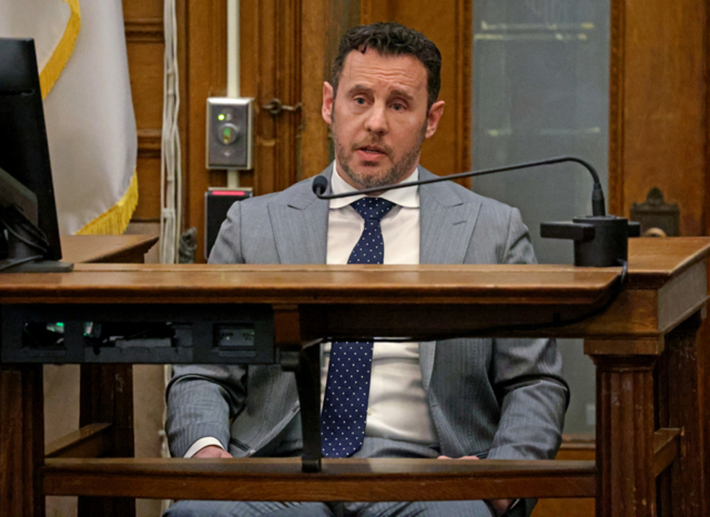 William Fastow, Ana Walshe's boyfriend, is questioned by the prosecution during Brian Walshe's trial for murdering his wife Ana, Thursday, Dec. 4, 2025, in Dedham, Mass. (Matt Stone/The Boston Herald via AP, Pool)