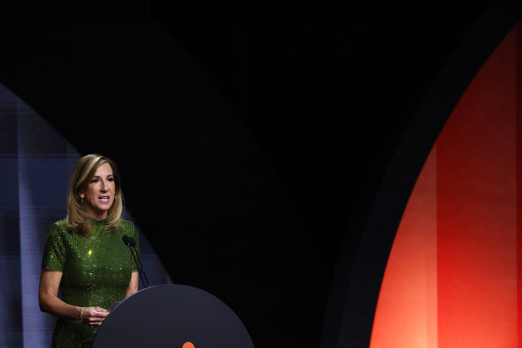 FILE - WNBA commissioner Cathy Engelbert speaks at the WNBA basketball draft, April 13, 2026, in New York. (AP Photo/Pamela Smith, File)