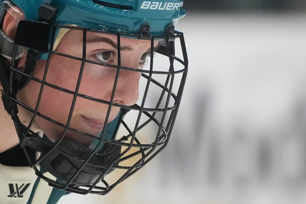 Seattle Torrent forward Hilary Knight looks on during a face-off against the Toronto Sceptres during the third period of a PWHL hockey game, Tuesday, Jan. 20, 2026, in Seattle. (AP Photo/Lindsey Wasson)