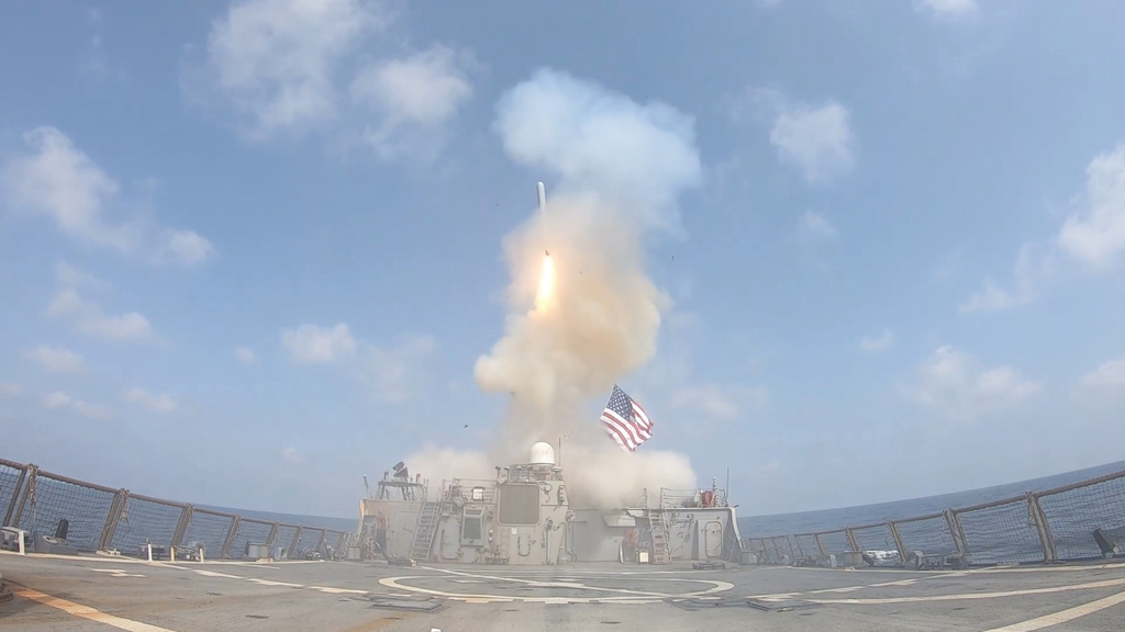This image from video provided by U.S. Central Command shows a missile being launched from from a U.S. Navy ship in support of Operation Epic Fury on Saturday, Feb. 28, 2026. (U.S. Central Command via AP)