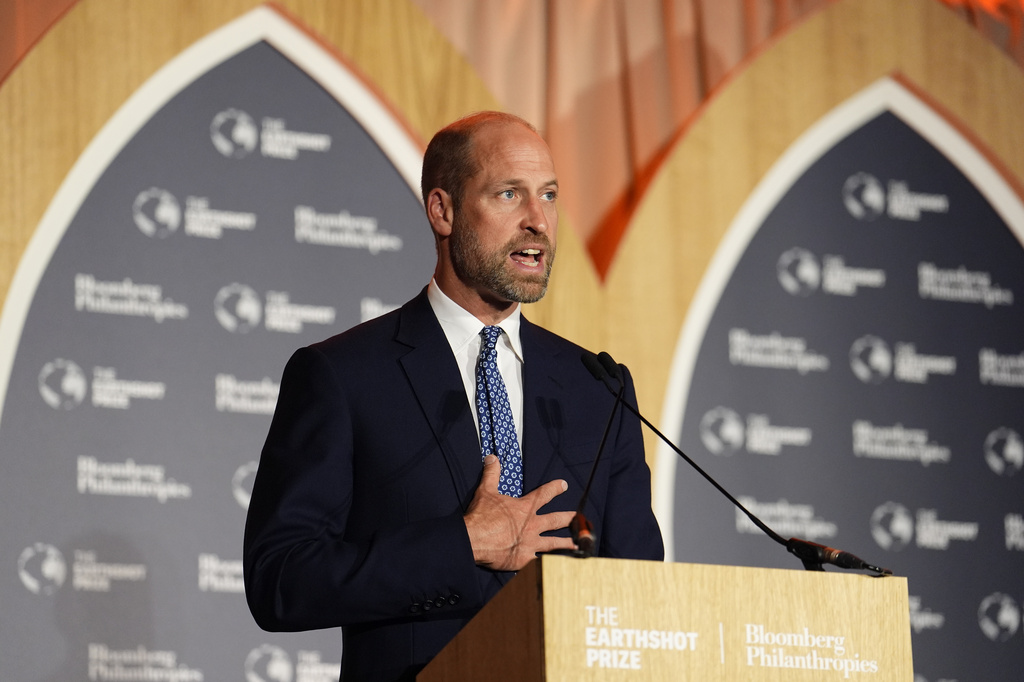 FILE - Britain's Prince William makes a speech at the Earthshot Prize Impact Assembly in London, June 23, 2026. (Jordan Pettitt/Pool Photo via AP, File)