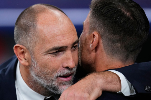 Juventus' head coach Igor Tudor, left, hugs to Real Madrid's head coach Xabi Alonso prior the Champions League opening phase soccer match between Real Madrid and Juventus in Madrid, Spain, Wednesday, Oct. 22, 2025. (AP Photo/Manu Fernandez) Juventus' head coach Igor Tudor, left, hugs to Real Madrid's head coach Xabi Alonso prior the Champions League opening phase soccer match between Real Madrid and Juventus in Madrid, Spain, Wednesday, Oct. 22, 2025. (AP Photo/Manu Fernandez)