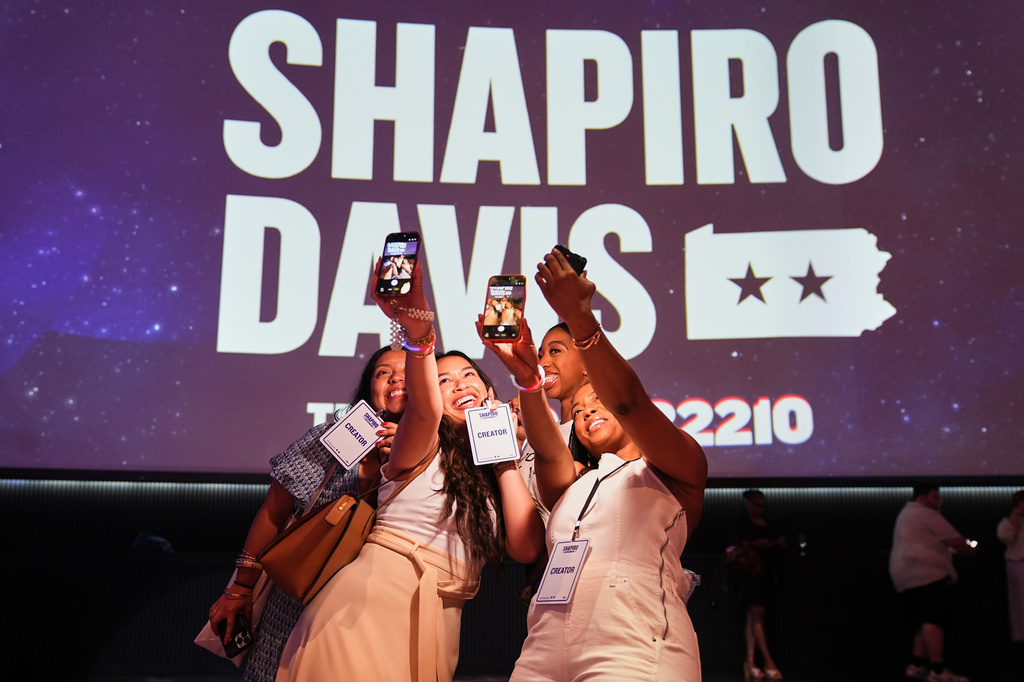People attend Pennsylvania Gov. Josh Shapiro's election night watch party in Warminster, Pa., Tuesday, May 19, 2026. (AP Photo/Matt Rourke)