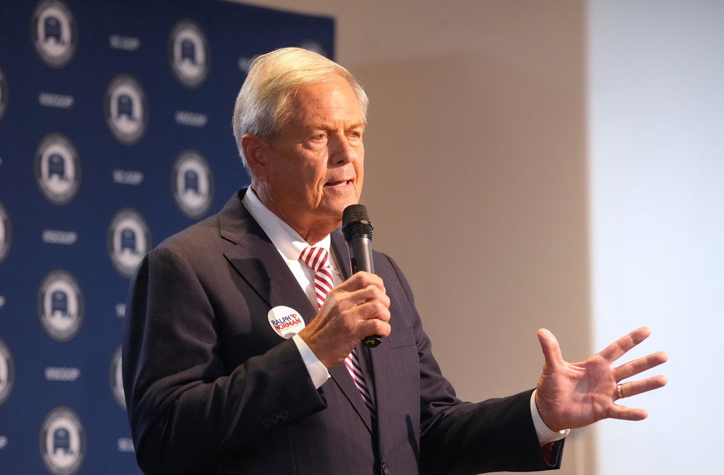 U.S. Rep. Ralph Norman, R-S.C., addresses a crowd at a campaign event for Republicans vying in a special Senate primary to replace Sen. Lindsey Graham, R-S.C., Thursday, Aug. 6, 2026, in Charleston, S.C. (AP Photo/Meg Kinnard)