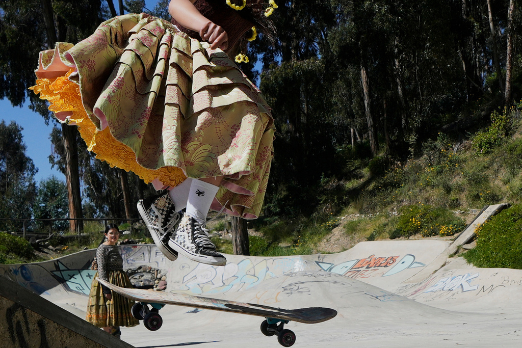 Francesca Barbieto skateboards in La Paz, Bolivia, Wednesday, April 16, 2025. (AP Photo/Juan Karita)