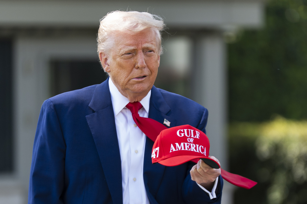 President Donald Trump walks to speak to reporters as he leaves the White House en route to attend a rally in Macomb County, Mich., to mark the 100th day of his second term in office, Tuesday, April 29, 2025, in Washington. (AP Photo/Manuel Balce Ceneta)