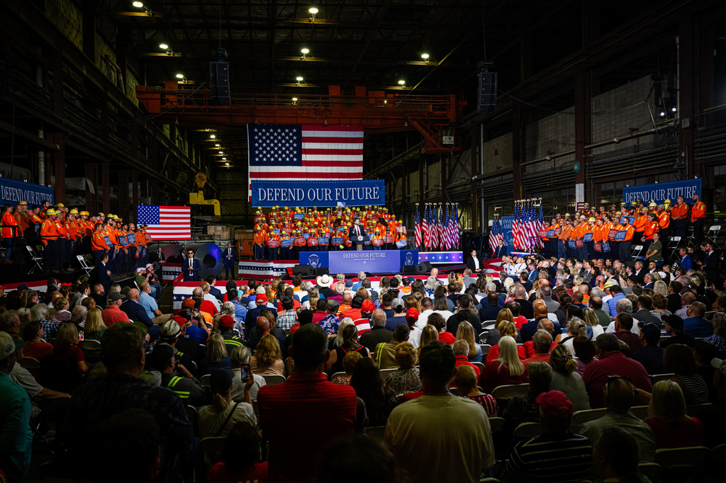 Vice President JD Vance speaks at the Cleveland Cliffs Middletown Works, Friday, Aug. 21, 2026, in Middletown, Ohio. (AP Photo/Jon Cherry)