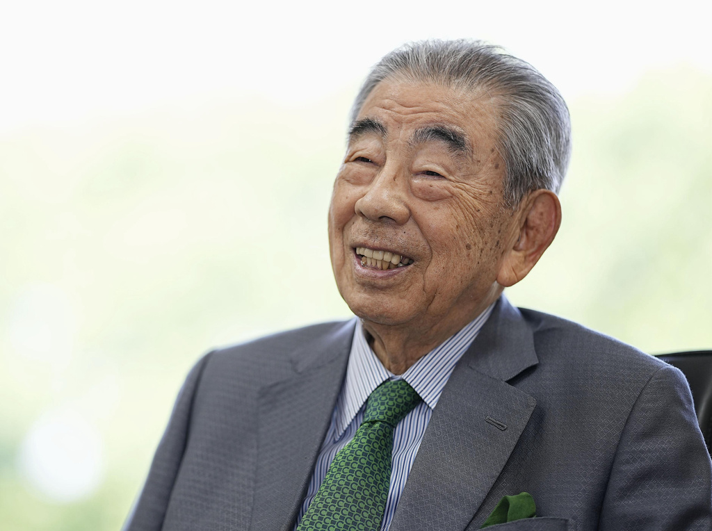 Toshifumi Suzuki, former chairman and CEO of Seven & i Holdings Co., and former president of 7-Eleven, reacts during an interview in Tokyo, June 8, 2023. (Chika Ohshima/Kyodo News via AP)