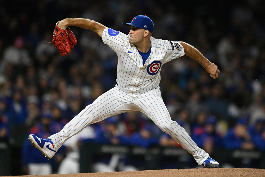 Chicago Cubs starter Matthew Boyd delivers a pitch during the first inning of a baseball game against the New York Mets, Wednesday, Sept. 24, 2025, in Chicago. (AP Photo/Paul Beaty)