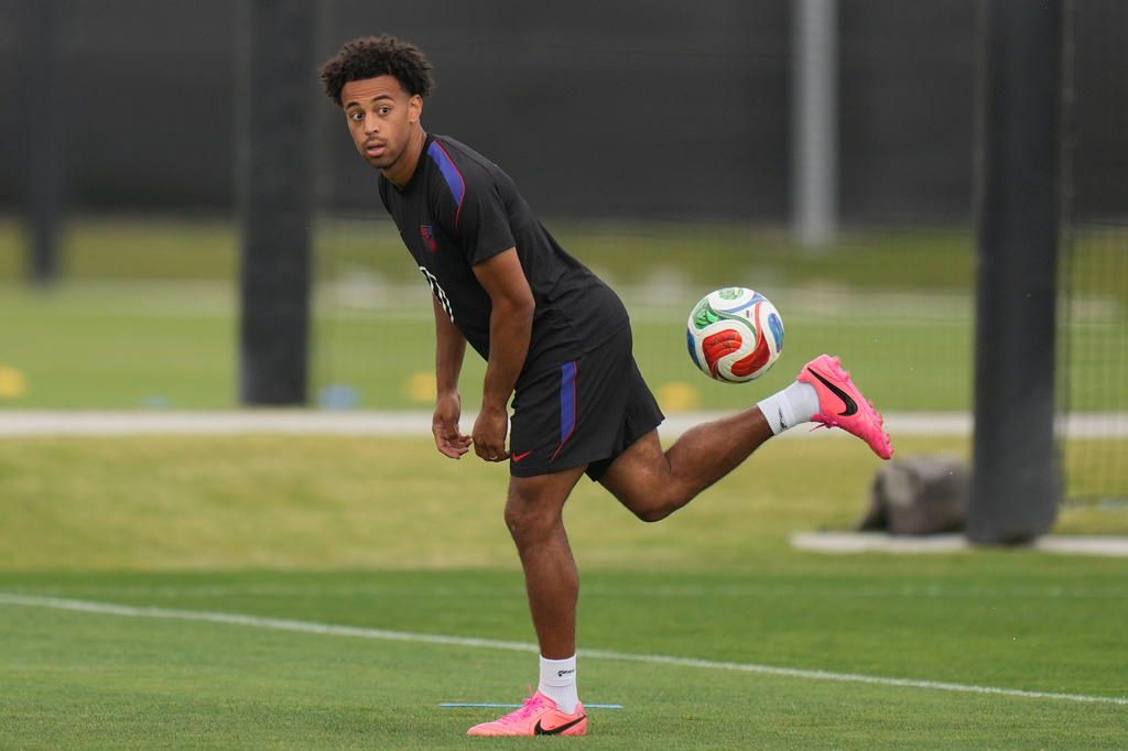 United States' Tyler Adams attends a training session ahead of a FIFA World Cup match against Bosnia in Irvine, Calif., Monday, June 29, 2026. (AP Photo/Andre Penner)