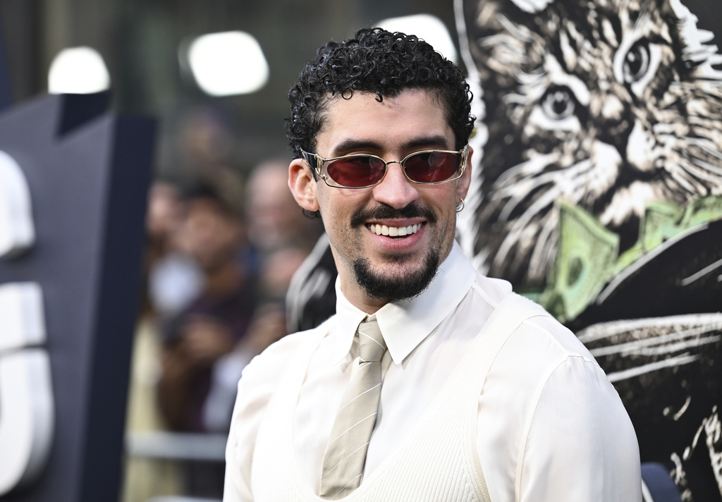 FILE - Benito Antonio Martinez Ocasio, also known as Bad Bunny, attends the premiere of "Caught Stealing" on Aug. 26, 2025, in New York. (Photo by Evan Agostini/Invision/AP, File)