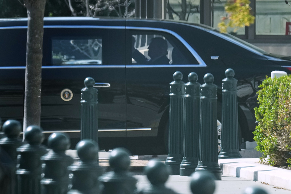 President Donald Trump leaves the U.S. Supreme Court, Wednesday, April 1, 2026, in Washington. (AP Photo/Mark Schiefelbein)