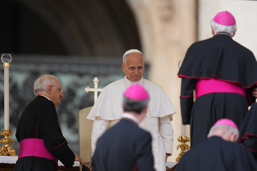 Pope Leo XIV meets Cardinals and Bishops during an audience with pilgrims of the Diocesan Jubilee in St. Peter's Square, at the Vatican, Saturday, Oct. 25, 2025. (AP Photo/Alessandra Tarantino) Pope Leo XIV meets Cardinals and Bishops during an audience with pilgrims of the Diocesan Jubilee in St. Peter's Square, at the Vatican, Saturday, Oct. 25, 2025. (AP Photo/Alessandra Tarantino)