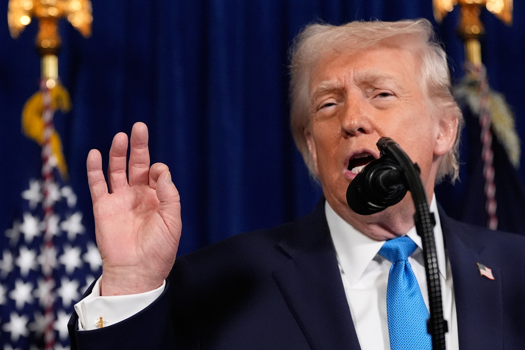 President Donald Trump speaks during a news conference at Mar-a-Lago, Saturday, Jan. 3, 2026, in Palm Beach, Fla. (AP Photo/Alex Brandon)