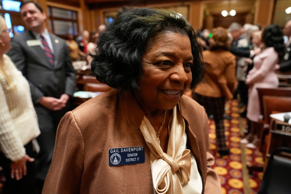 State Sen. Gail Davenport walks on the House floor ahead of Gov. Brian Kemp's State of the State speech, Thursday, Jan. 15, 2026, in Atlanta. (AP Photo/Brynn Anderson)