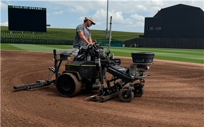 A BrightView team member works on the Field of Dreams in Dyersville, Iowa. BrightView serves as Major League Baseball's Field Consultant and has maintained the iconic ballpark since constructing it in 2019.