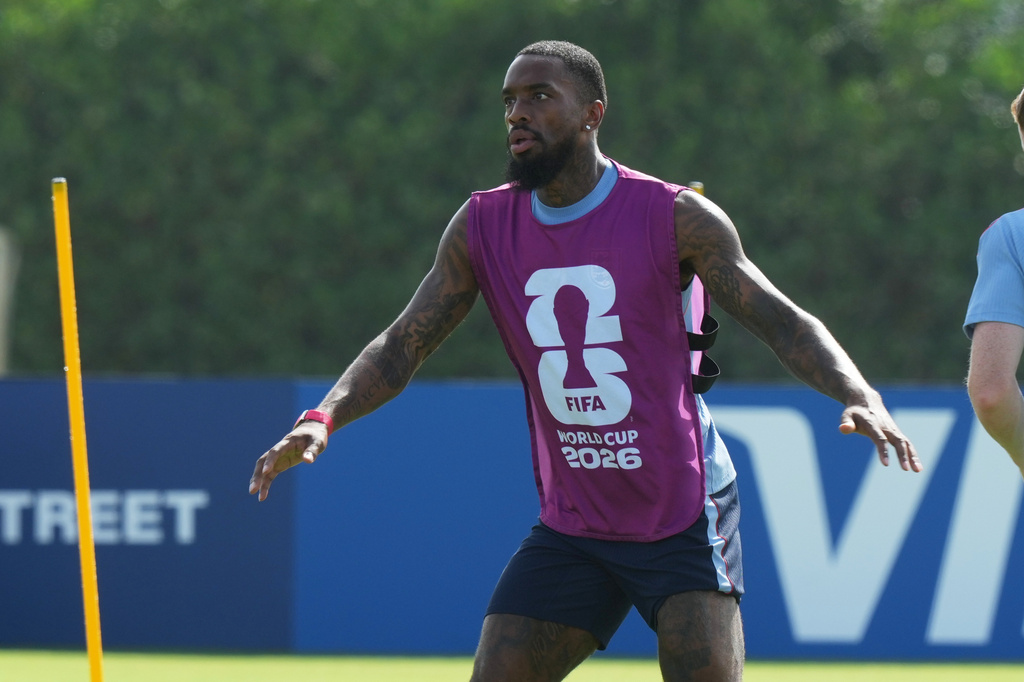 FILE - England's Ivan Toney attends a training session ahead of the quarterfinal World Cup soccer match against Norway, on July 10, 2026, in Fort Lauderdale, Fla. (AP Photo/Marta Lavandier, File)