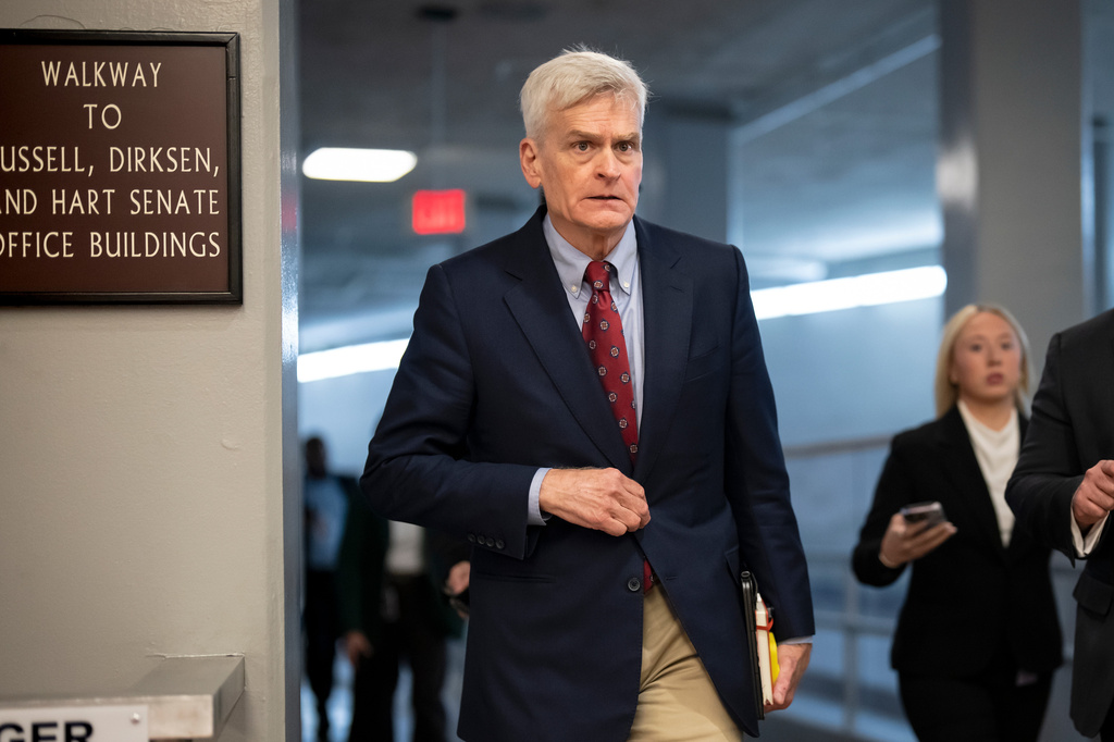 FILE - Sen. Bill Cassidy, R-La., heads to a closed-door Republican policy meeting at the Capitol in Washington, June 16, 2026. (AP Photo/J. Scott Applewhite, File)