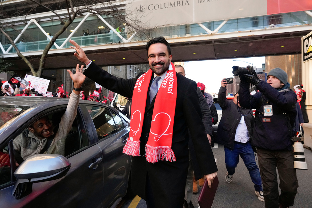 FILE - New York Mayor Zohran Mamdani arrives as nurses strike outside New York-Presbyterian Hospital, Jan. 12, 2026, in New York. (AP Photo/Yuki Iwamura, File)
