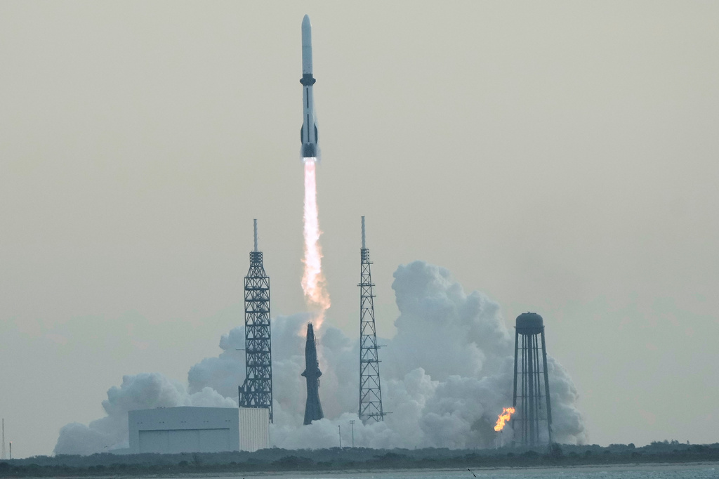 The Blue Origin New Glenn rocket lifts off from LC36 at the Cape Canaveral Space Force station, Sunday, April 19, 2026, in Cape Canaveral, Fla. (AP Photo/John Raoux)
