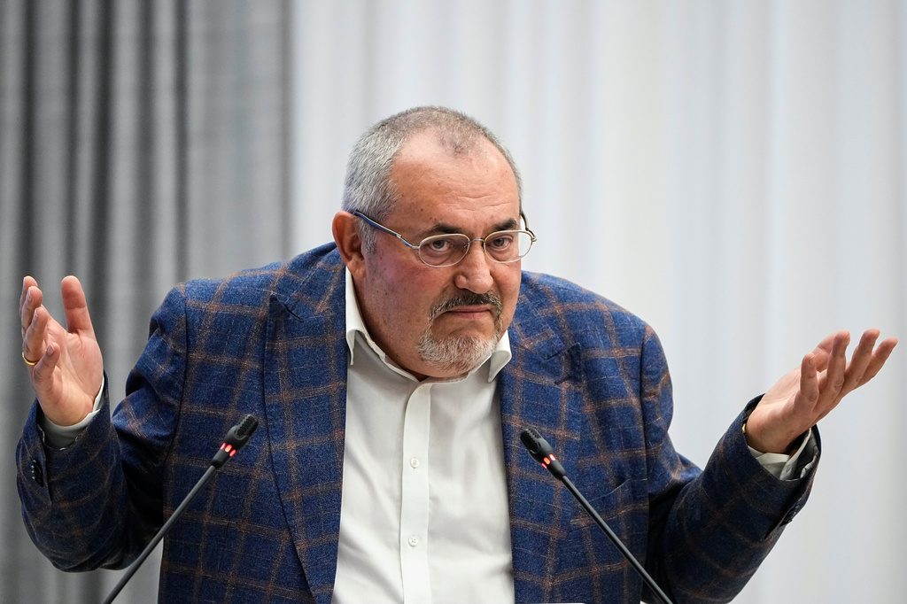 FILE - Boris Nadezhdin, a liberal Russian politician, speaks at a meeting of the Russia's Central Election Commission in Moscow, on Feb. 8, 2024. (AP Photo/Alexander Zemlianichenko, File)