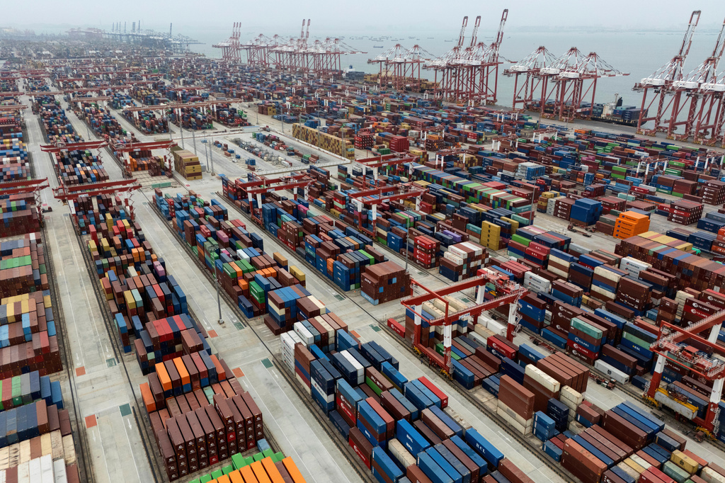 FILE - Shipping containers are seen ready for transport at the Guangzhou Port in the Nansha district in southern China's Guangdong province on April 17, 2025. (AP Photo/Ng Han Guan, file)