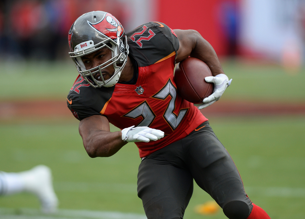 FILE - Tampa Bay Buccaneers running back Doug Martin (22) during the second half of an NFL football game against the New York Jets Sunday, Nov. 12, 2017, in Tampa, Fla. (AP Photo/Jason Behnken,File)