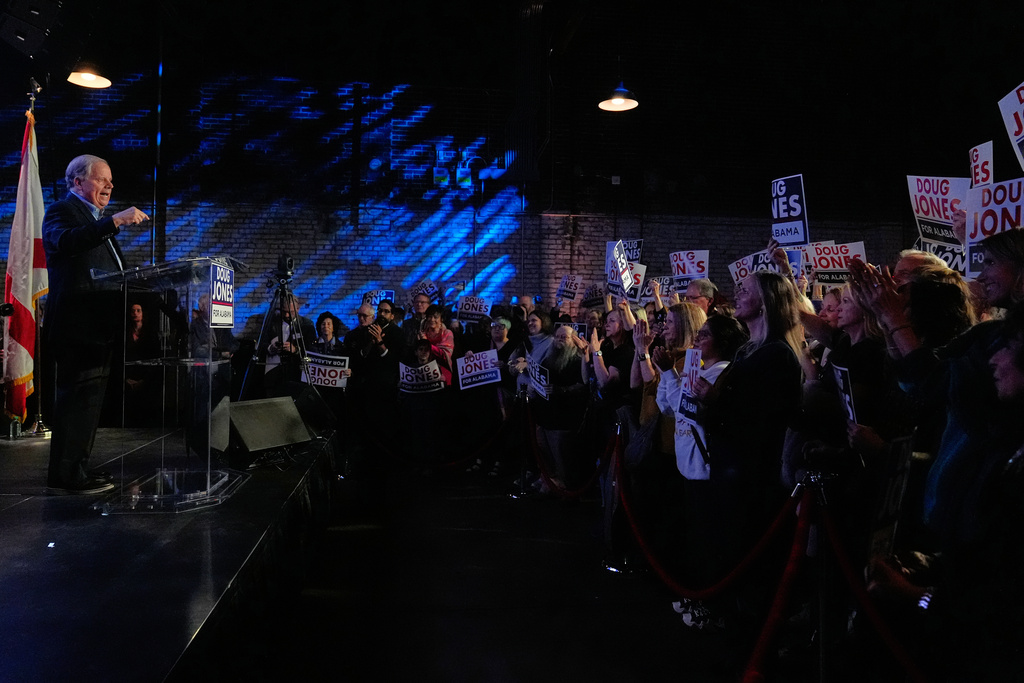 Former Sen. Doug Jones, D-Ala., and gubernatorial candidate speaks during an event Friday, Dec. 12, 2025, in Birmingham, Ala. (AP Photo/Brynn Anderson)