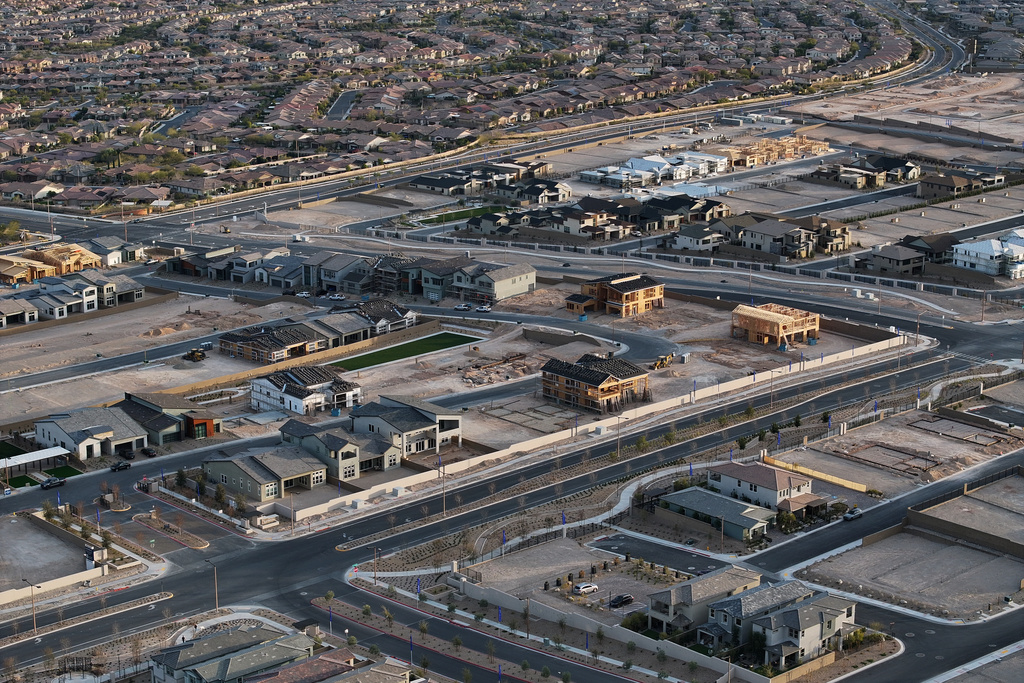 Homes are seen under construction Monday, Feb. 2, 2026, in Las Vegas. (AP Photo/John Locher)