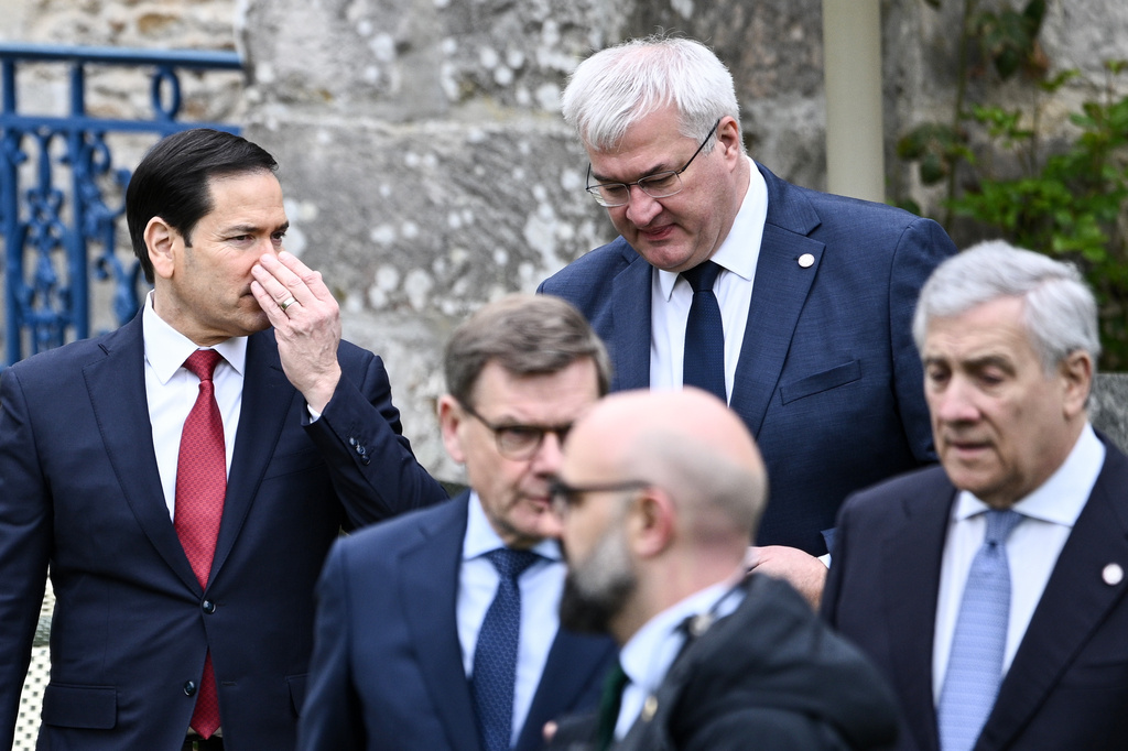 U.S. Secretary of State Marco Rubio, left, speaks with Ukraine's Foreign Minister Andriy Sybiga during a G7 Foreign Ministers' meeting at the Vaux-de-Cernay Abbey in Cernay-la-Ville outside Paris, Friday, March 27, 2026. (Brendan Smialowski/Pool Photo via AP)