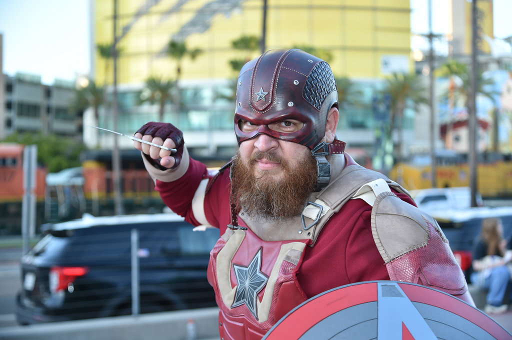 Daniel Huerta, from Simi Valley, Calif., poses for a photo dressed as "Red Guardian" during preview night for Comic-Con International on Wednesday, July 22, 2026, in San Diego. (Photo by Richard Shotwell/Invision/AP)