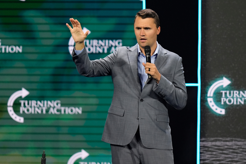 FILE - Turning Point USA Founder Charlie Kirk speaks at The Believers' Summit 2024 at a Turning Point Action event in West Palm Beach, Fla., July 26, 2024. (AP Photo/Lynne Sladky, File)