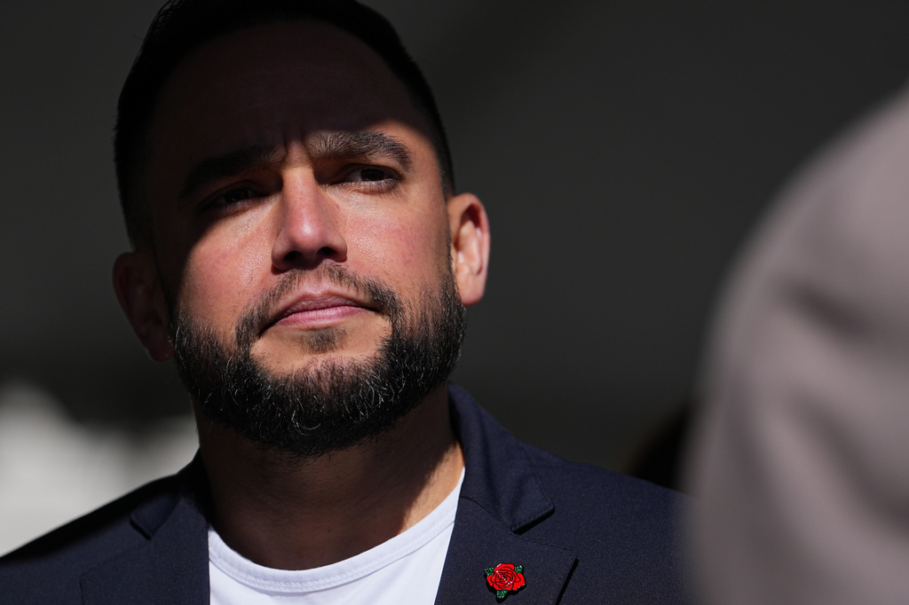 Lancaster Pa., Mayor Jaime Arroyo attends a ribbon cutting for a Finanta Credit Union in Reading, Pa., Wednesday, April 8, 2026. (AP Photo/Matt Rourke)