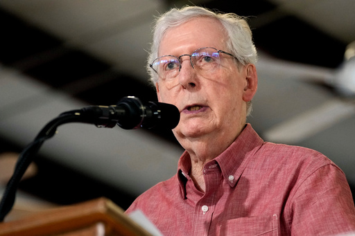 FILE - Sen. Mitch McConnell, R-Ky., speaks at the annual Fancy Farm picnic, Aug. 2, 2025, in Fancy Farm, Ky. (AP Photo/Mark Humphrey, File) FILE - Sen. Mitch McConnell, R-Ky., speaks at the annual Fancy Farm picnic, Aug. 2, 2025, in Fancy Farm, Ky. (AP Photo/Mark Humphrey, File)