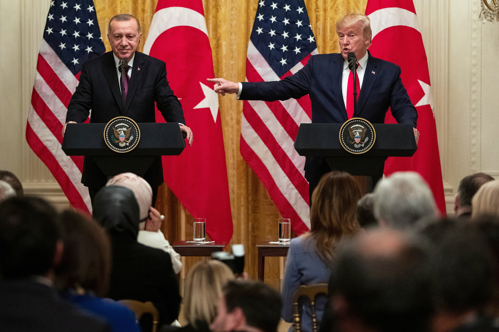 FILE - President Donald Trump speaks during a news conference with Turkish President Recep Tayyip Erdogan in the East Room of the White House, Nov. 13, 2019, in Washington. (AP Photo/ Evan Vucci, File)