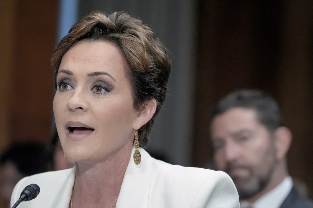 FILE - Kari Lake testifies during a Senate Committee on Foreign Relations hearing to examine her nomination to be Ambassador to Jamaica, on Capitol Hill, June 18, 2026, in Washington. (AP Photo/Mariam Zuhaib, File)