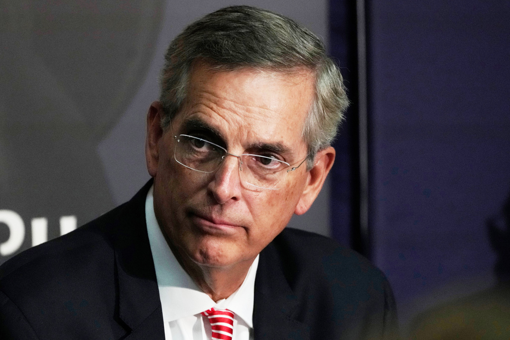 FILE - Georgia Secretary of State Brad Raffensperger participates in an election forum, Sept. 19, 2024, in Ann Arbor, Mich. (AP Photo/Carlos Osorio, File)