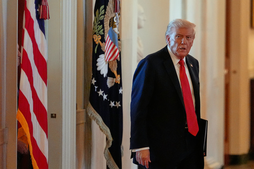 President Donald Trump arrives to speak during an event to welcome the 2025 LSU and LSU-Shreveport national champion baseball teams in the East Room of the White House, Monday, Oct. 20, 2025, in Washington. (AP Photo/Alex Brandon) President Donald Trump arrives to speak during an event to welcome the 2025 LSU and LSU-Shreveport national champion baseball teams in the East Room of the White House, Monday, Oct. 20, 2025, in Washington. (AP Photo/Alex Brandon)