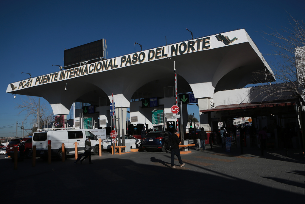 Cars cross the "Paso del Norte" International Bridge at the U.S.-Mexico border, in Ciudad Juarez, Mexico, Wednesday Feb. 11, 2026, on the border with El Paso, Texas. (AP Photo/Christian Chavez)
