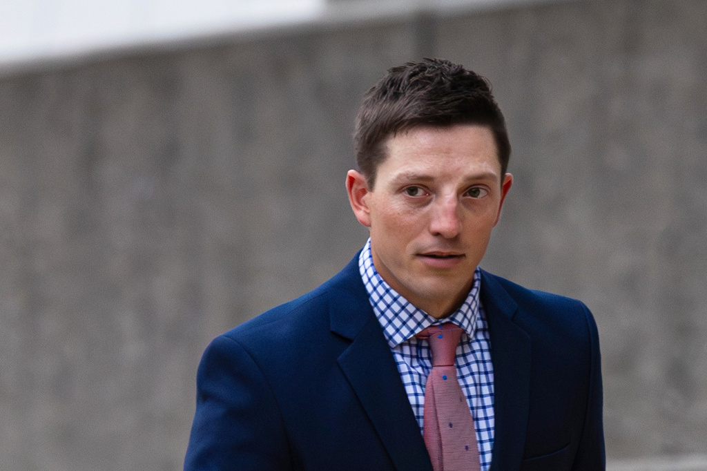 FILE - Former Grand Rapids Police officer Christopher Schurr enters the Kent County Courthouse in Grand Rapids, Mich., May 2, 2025. (Joel Bissell/Kalamazoo Gazette via AP, File)